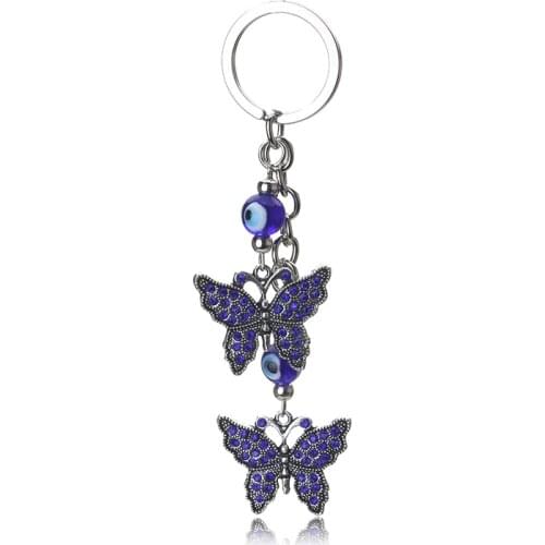 EYE EVIL new fashion evil eye butterfly keychain trendy metal blue evil eye butterfly keychain pendant for woman man pendant