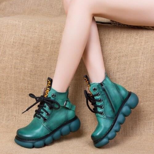Autumn New Chunky WomenS Ankle Boots platform Leather Lace Up Shoes Fashion Cool Round Toe Short Martin Boots Woman Footwear