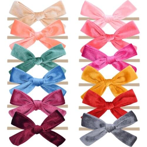12pcs/lot Nylon Solid Hair Bows Baby Headband for Girls Elastic Hair Band Boutique Hairband Turban new Headwear Hair Accessories