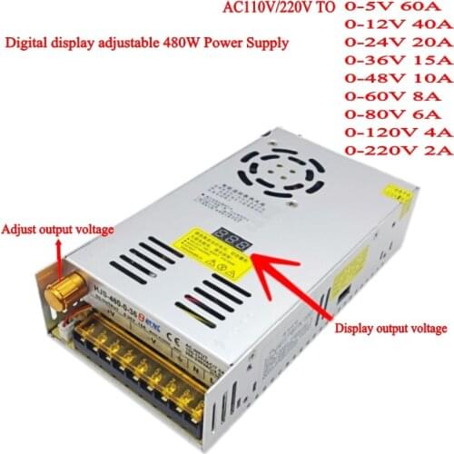 AC-DC Converter 110v 220v to DC 12V 24v 36v 48v 60v 80v 120v 480W Digital display Adjustable Switching Power Supply
