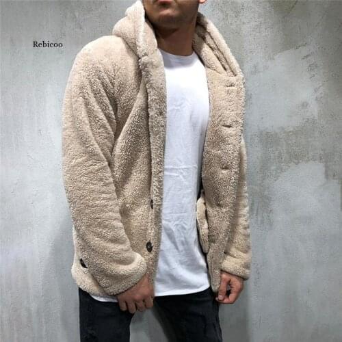 Luxury Mens Sweater Warm Hooded Sweater Coat Jacket Mens Autumn Winter Casual Loose Double-Sided Plush Mens Sweater Coat Top