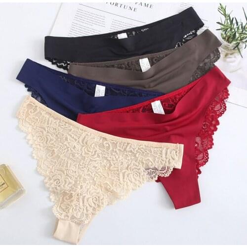 Sexy Womens Thong Pants Lingerie Lace G-String Panties Low Waist Intimates Girls Traceless Briefs Ladies Female Underwear