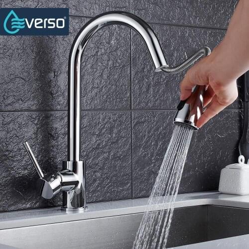 EVERSO Kitchen Faucet Pull Out Brass Sink Mixer Tap Kitchen Tap Spray Head Deck Mounted 360 Swivel Stream Sprayer Head -no hoses