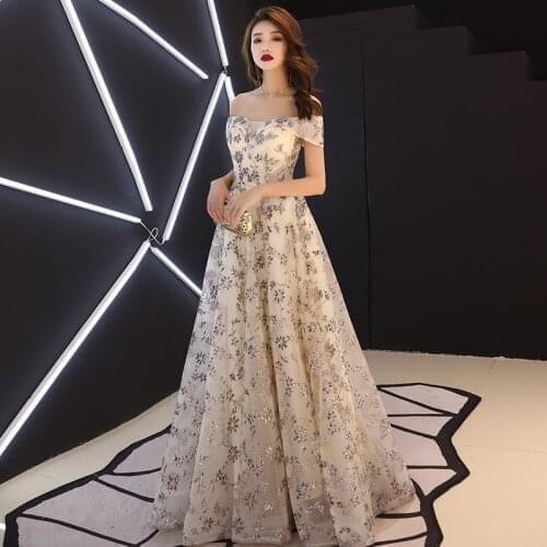 Champagne Evening dress 2021 Prom Dresses Elegant sequin Formal Party Gowns vestidos de noche robe de soirée de mariage