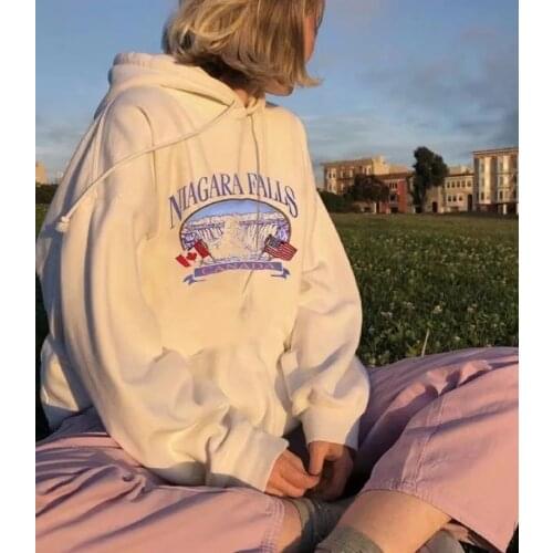Vintage Waterfall Embroidery Sweatshirts Women Harajuku Y2K Streetwear Casual Long Sleeve Crewneck Oversized Brandy Hoodie Girls