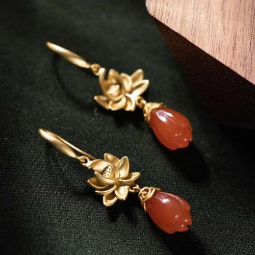 Natural Red Agate Earrings S925 Silver Earrings Vintage Earrings
