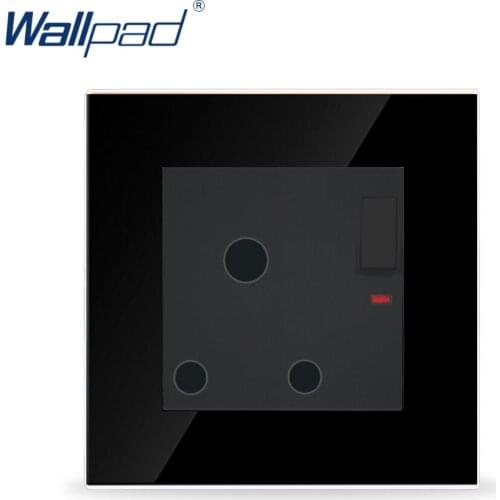 Wallpad Luxury 15A/16A UK Switched Socket Black Crystal Glass Switch and 15A/16A UK South Africa Socket With Led, Free Shipping