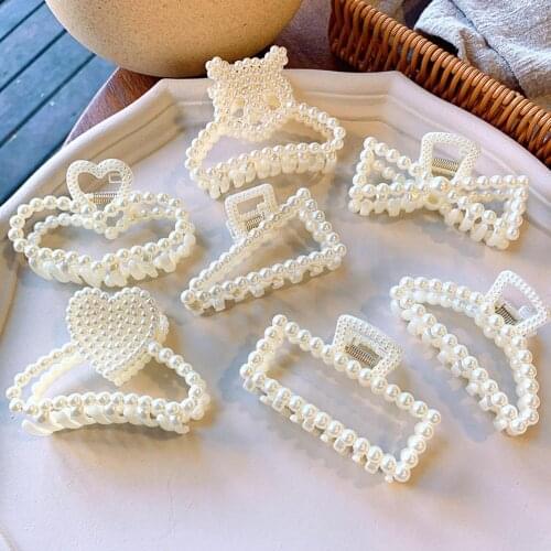 Fashion Girl Pearl Hair Claw Geometric Imitation Pearl Hairpin Crab Retro Heart Shape Crystal Hair Clips Hair Accessories