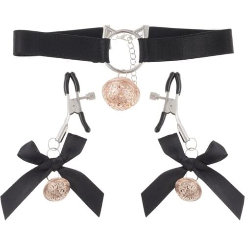 Women Breast Decoration Clips Sex Toys Kit Breast Nipple Clamps Massager with Restraints Bells Slave Collar Erotic Cosplay Gears