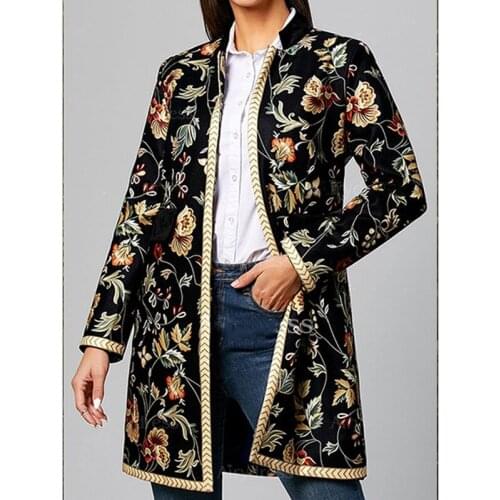 202 European and American womens printed retro pattern casual fashion open lining jacket women lady office clothes