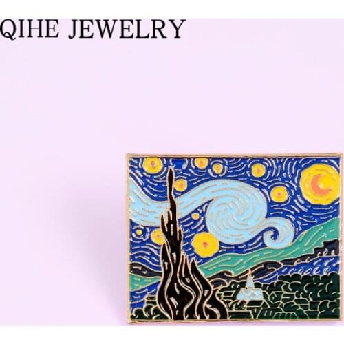 The Starry Night Enamel Pin Van Gogh Oil Painting Brooch Art Jewelry Artist Badge Backpack Lapel Pin Gift Women Men