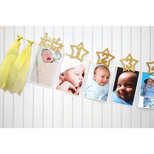 12pcs/set 12 Months Photo Banner Baby Girl Boy First Birthday Party Decorations Baby Photo Frame Party Home Decor
