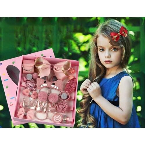 18 Pcs Hair Clip Set Cute Childrens Hair Accessories Cartoon Headdress Little Girl Headwear Bow Ring Elastic Headdress