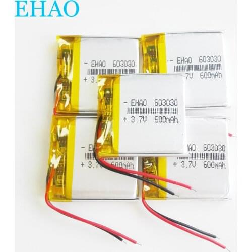 5 pcs 3.7V 600mAh 603030 Lithium Polymer LiPo Rechargeable Battery li cells For Mp3 PAD DVD E-book bluetooth Camera headset