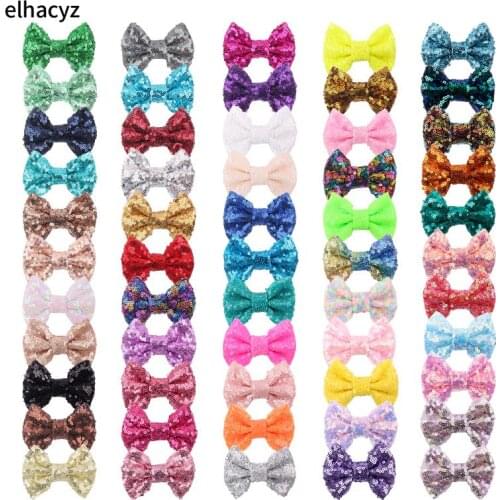 50pcs/lot 2021 NEW 54 Colors 3'' Mini Glitter Sequin Hair Bow Cute Hair Clip Barrette Party Headwear Girls DIY Hair Accessories