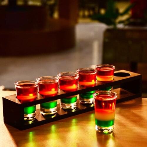 6 pcs*25ml Bullet Cup Liquor Swallow Cup Wooden Stand Cocktail Wine One Shot Shot Glass Bar Glass Set