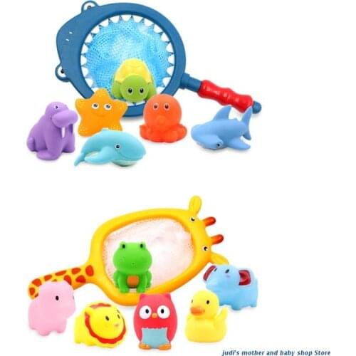 67JC Floating Animal Shaped Baby Bath Squirt Toys Toddler Salvage Toy Set Water Games Float Fishing Game Little Ocean Bathtub