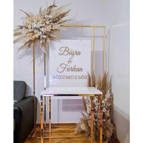 Shiny Gold Large Iron Stand Wedding Welcome Sign Billboard Flower Arch Birthday Party Balloon Dessert Cake Decor Plinth Table