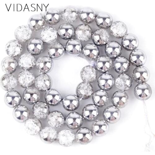 Plated Half White Snow Cracked Crystal Beads For Jewelry Making 6 8 10 12mm Round Loose Beads Diy Bracelet Necklace 15