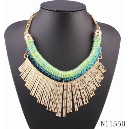 Gold Color Chain Alloy Pendant Necklace Nickel Free Fashion Design Purple Rope Statement Jewelry Women