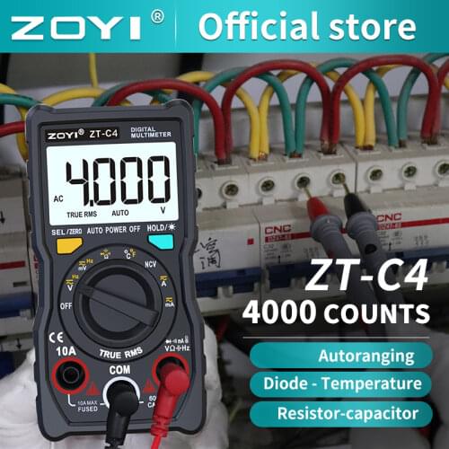ZOYI ZT-C1 / ZT-C2 / ZT-C3 / ZT-C4 4000 Counts Digital Multimeter Electrical DMM Transistor Tester Capacitance Meter