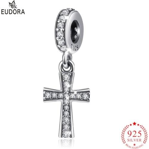 EUDORA 925 Sterling Silver heart cross Beads Charm Silver 925 Original For Bracelet Silver 925 original For Jewelry Making Z123