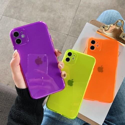 Fluorescent Purple Candy Phone Case For iphone 11 Pro Max XR X XS 7 8 Plus SE 2020 Thin Soft TPU Silicone Cover Transparent Capa