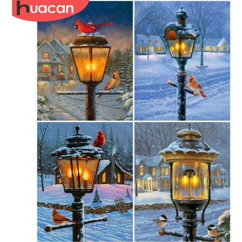 HUACAN Paint By Number Street Light Drawing On Canvas HandPainted Art Gift DIY Pictures By Number Winter Kits Home Decor