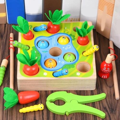 Wooden Catch Worm Pulling Carrot Early Preschool Toys Interactive Toys Gifts