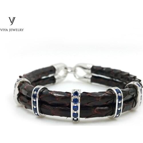 Classic Dark Brown Python Leather Bracelet With 925 Sterling Silver Bracelet Genuine High Grade Python Leather Bracelet