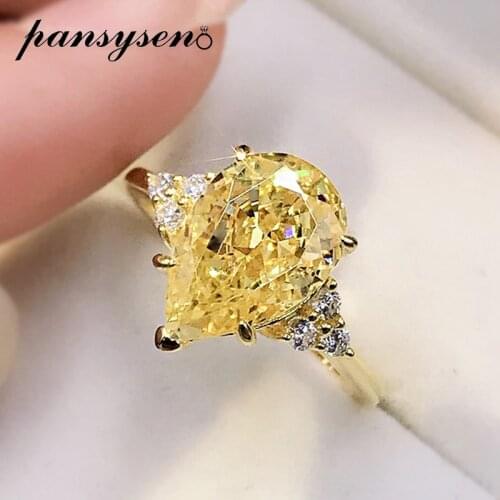 PANSYSEN Solid Silver 925 Ring Water Drop Created Moissanite Citrine Gemstone Engagement Rings for Women Gold Clor Fine Jewelry