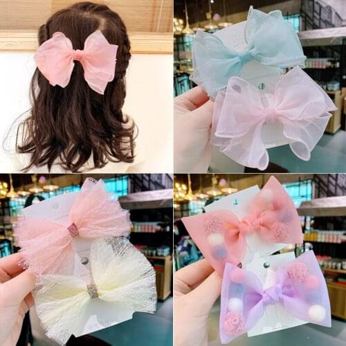 Girls Lace Mesh Solid Bow Hairpins For Children Clips Fairy Princess Barattee Barrette Hair Accessories
