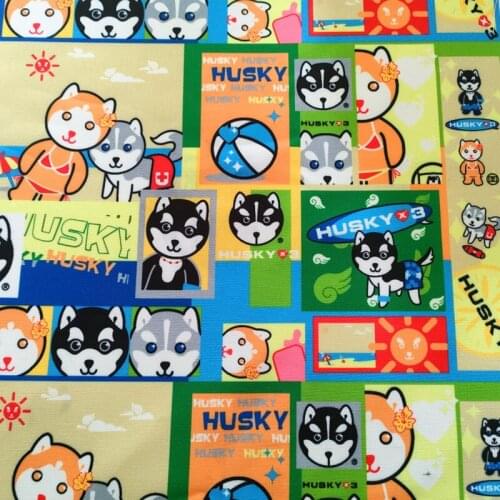 Cartoon Cute Husky Design Polyster cotton Fabric for Tablecloth Sewing Quilting Fabrics Needlework Material DIY Handmade