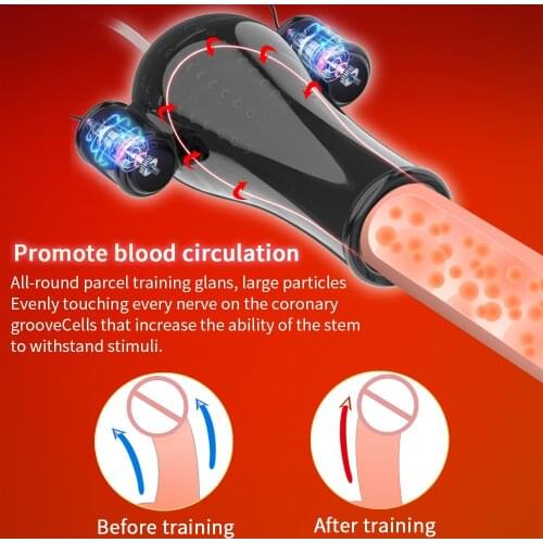Male Penis Pump Enlarger 12 Frequency 3 Modes Negative Pressure Massager 2 Elastic Vibrating Adult Toys For Men Glans Exerciser