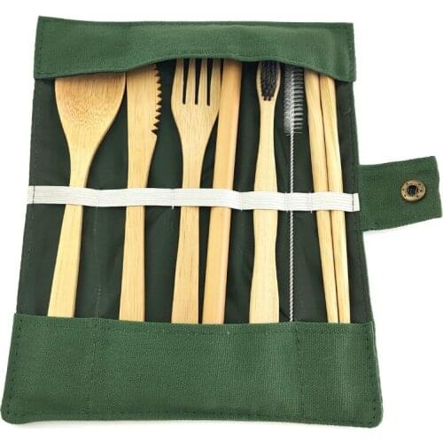 1254 Bamboo travel Cutlery Set with toothbrush Eco-Friendly Wooden Outdoor Portable Utensils bamboo cutlery set