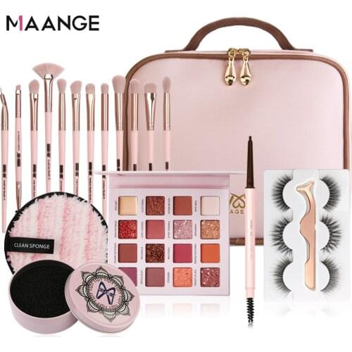 MAANGE Pro 12 pcs/lot Makeup Brushes Set brush Makeup brush Cleaner sponge & 16 color Eyeshadow Palette & gift bag packing New