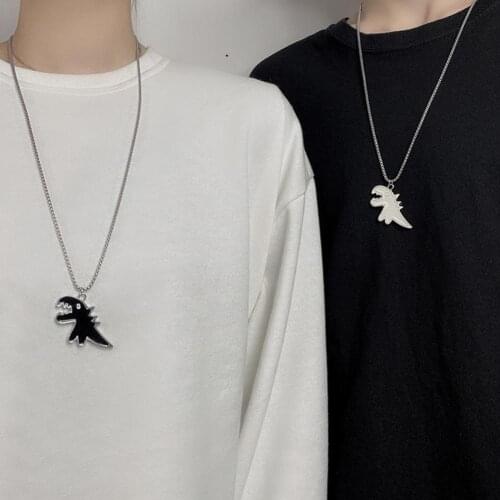 Niche Design Couple Necklace Cute Cartoon Animal Dinosaur Pendant Necklace Valentines Day Present Dating Shopping Necklace