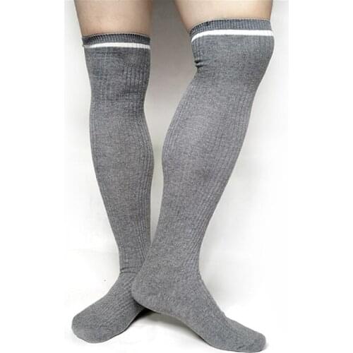Grey Men Formal Socks Thigh High Over Knee Cotton Sexy Male Gay Stocking Stage Brand Quality Man Long Hose