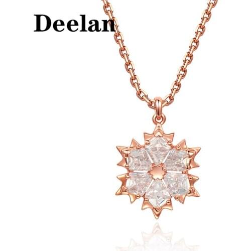 DEELAN new Fashion Lady snowflake pendant necklace AAA crystal zircon wedding bride rose gold white jewelry necklaces For Women