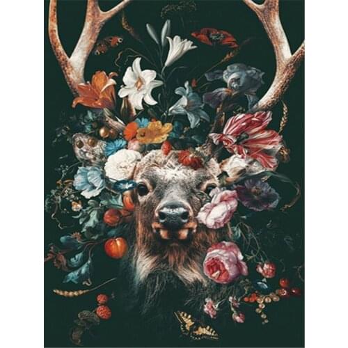 Deer With Flowers DIY Cross Stitch 11CT Embroidery Kits Needlework Craft Set Cotton Thread Printed Canvas Home Wholesale