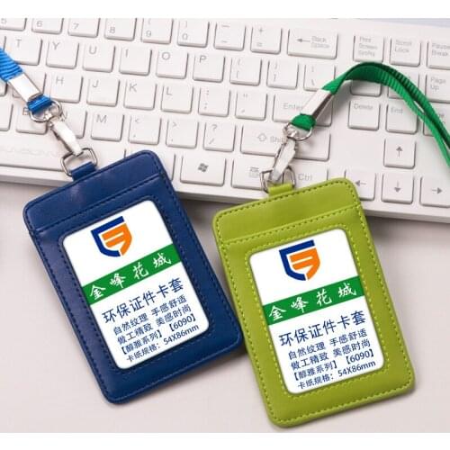 Neck Strap Lanyard Sling ID Badge Holders PU Name Card Case Certificate Horizontal Style With Lanyard School Office Tools