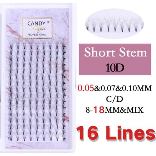 16 Lines CandyMagic Premade Volume Wide fans 3d/4d/5d/6d/10d Short Stem Russian Volume Professional Eyelash Extensions Faux Mink