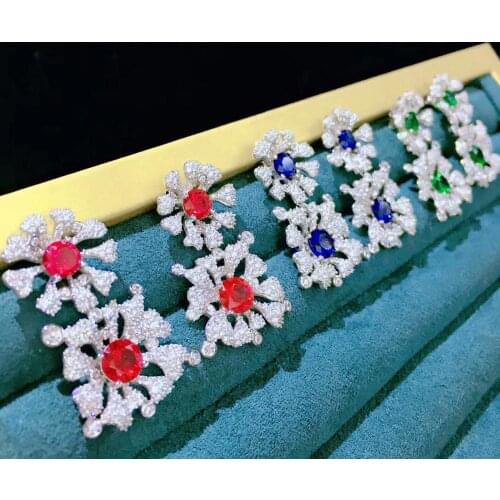 Sun flower drop earring 925 sterling silver with cubic zircon 1 pair has 2 different ways to wear fine women jewelry double use