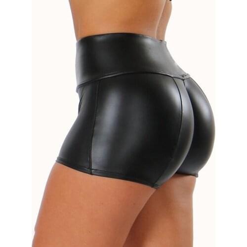 Women High Waist Faux Leather Shorts Sexy Slim Solid Black Summer Short Pants Casual Fashion Elastic Push Up PU Shorts Plus Size