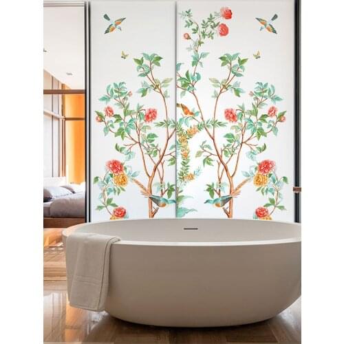 Chinese-style decorative glass film flower opaque static electricity sticker anti-peep and anti-glare frosted sticker