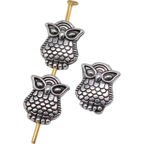 WYSIWYG 10pcs Jewelry Findings Handmade DIY Craft Owl Small Hole Beads Antique Silver Color Charms 8x10mm