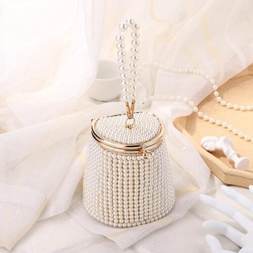 Womens Elegant Beaded Handbags Handmade Weave Acrylic Pearl Tote Bags for Wedding Party Dinner Clothes Collocation