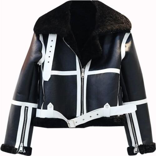 2020 Winter New Women Thick Warm Vintage Suede Lambswool Biker Jackets Coat Chic Sashes Casual Loose Faux Leather Outwear Female