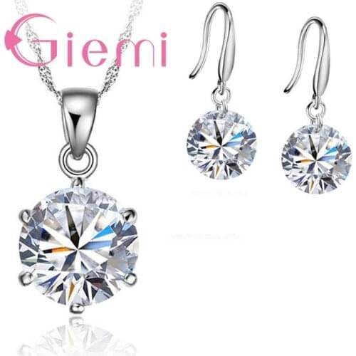 Delicate Round Crystal Necklace Earrings For Mother Women Anniversary Gift Jewellery Set 925 Sterling Silver