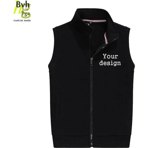 Design your logo vest men and women stand collar sleeveless zipper shirt printing picture logo sweatshirt S-4XL
